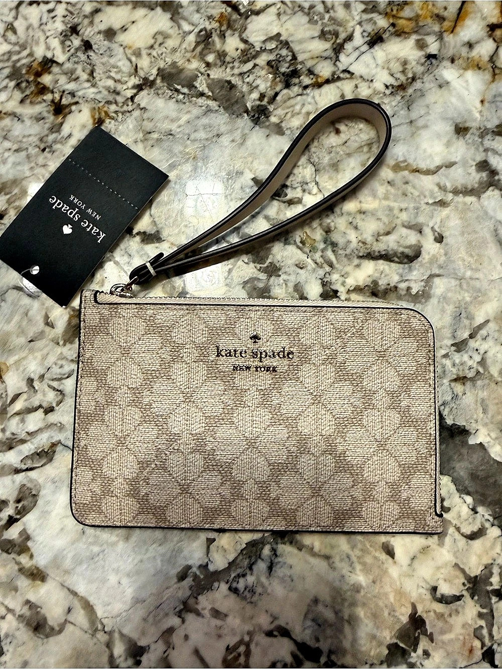 Kate Spade Flower Coated Canvas Small L-Zip Wristlet Small L-Zip Wristlet Beige